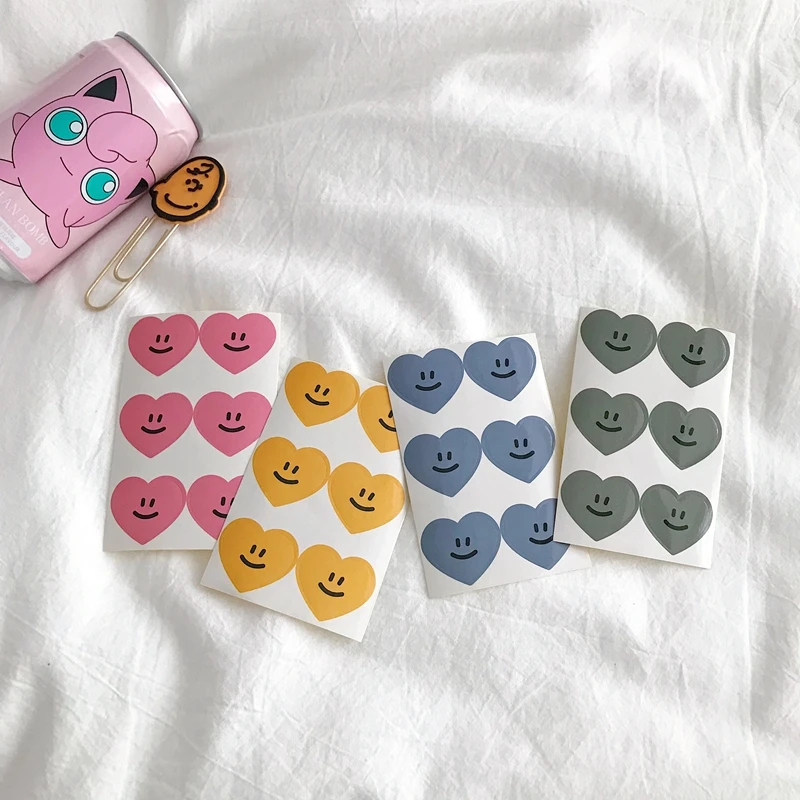 

4 Sheets Cute Love Heart Smile Decor Stickers Scrapbooking Stick Label Diary Album Stickers Kawaii Stationery Toy Stickers Gift