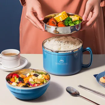 

900ML 304 Stainless Steel Lunch Box Instant Noodle Cup Anti-scald Portable Lunch Box for Students & Office Worker Free Tableware