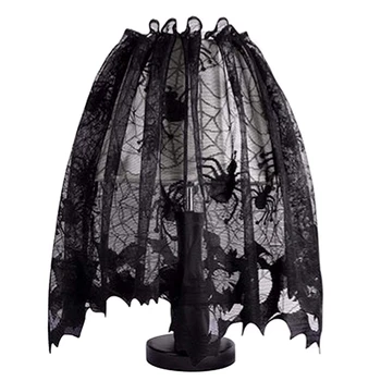 

20 X 60 Inch Halloween Lamp Shade Lampshades Cover Topper Scarf Spider Web Black Lace Ribbon Decoration