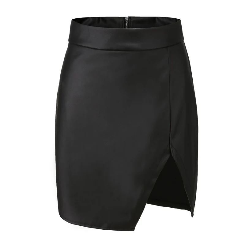 Viifaa, черные облегающие мини-юбки из искусственной кожи с высокой талией, женские летние весенние сексуальные вечерние юбки с разрезом размера плюс