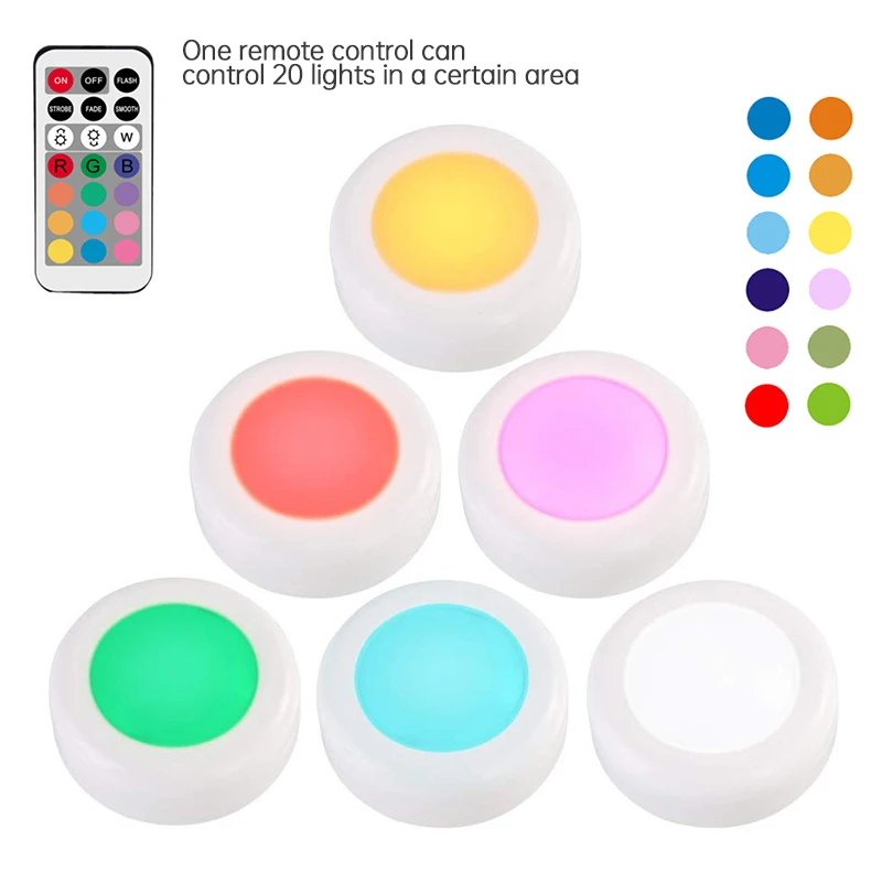 

Remote LED Under Cabinet Light RGB 12 Colors Touch Dimmable Night Puck Lamp For Stair Hallway Kitchen Cupboard Wardrobe