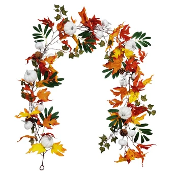 

6.2Ft Artificial Maple Leaf Berries Pumpkin Garland Hanging Vine Decoration Autumn Wedding Party Thanksgiving Home Decor