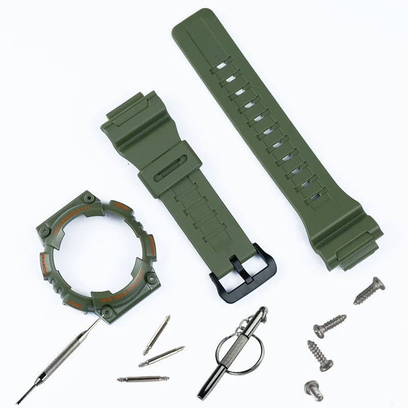 Green orange word Watch accessories pin buckle suitable for Casio resin strap case men's watch with AQ-S810W AQS810WC sports waterproof watch band - Band Color: Green orange word
