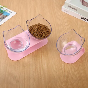 

Pet Cat Feeding Double Bowl Dog Food Water Feeder Transparent Cute Cat Head Shape Food Bowl with Protection Cervical Dog Food
