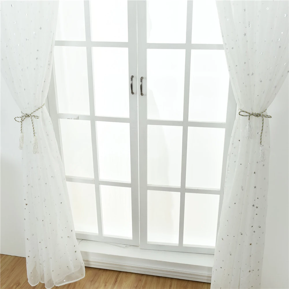 1Pc Fashion Shiny Star Pattern Transparent Tulle Voile Curtain Window Drape Living Room Home Decoration