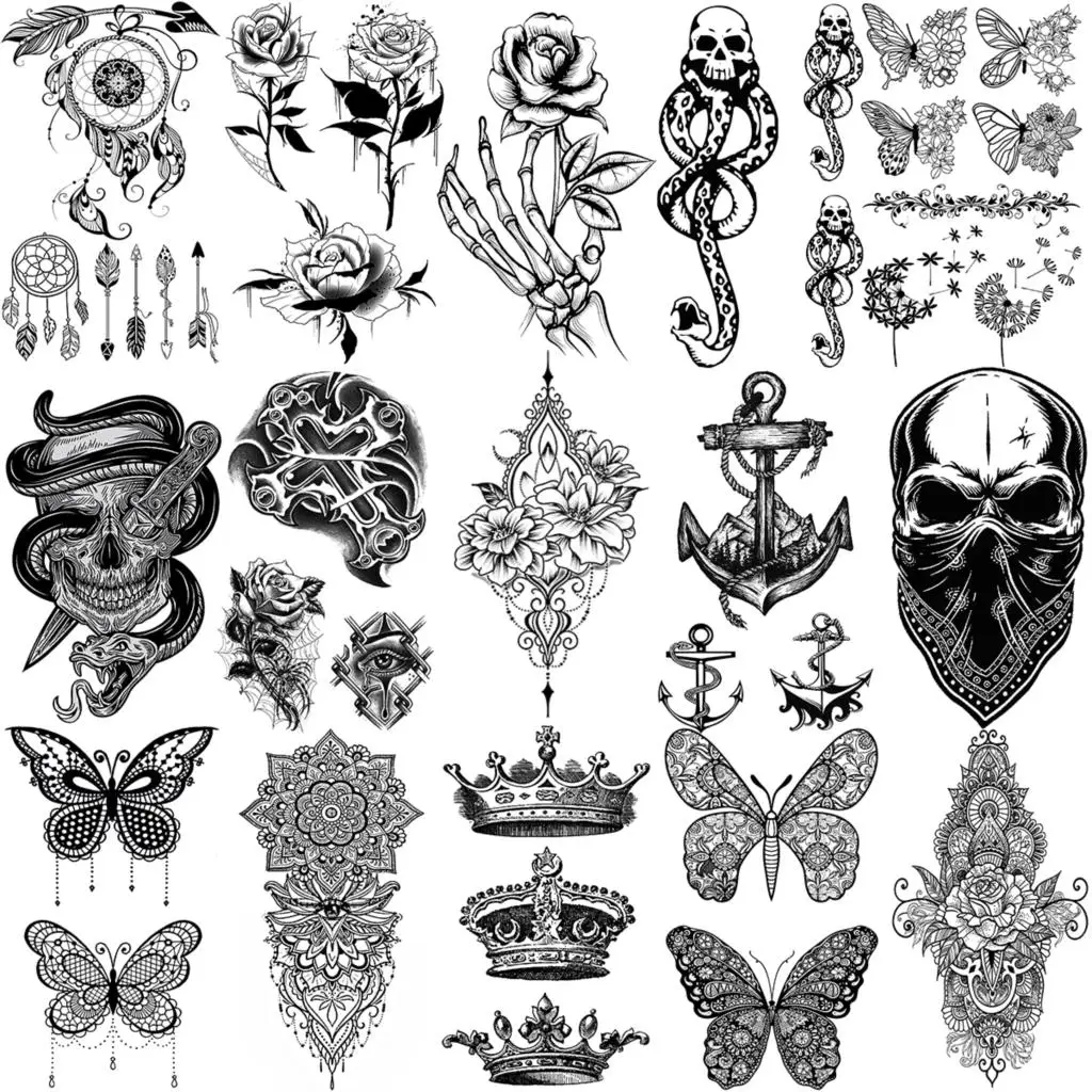 3D подвеска в виде розы цветок временные татуировки для женщин и мужчин череп