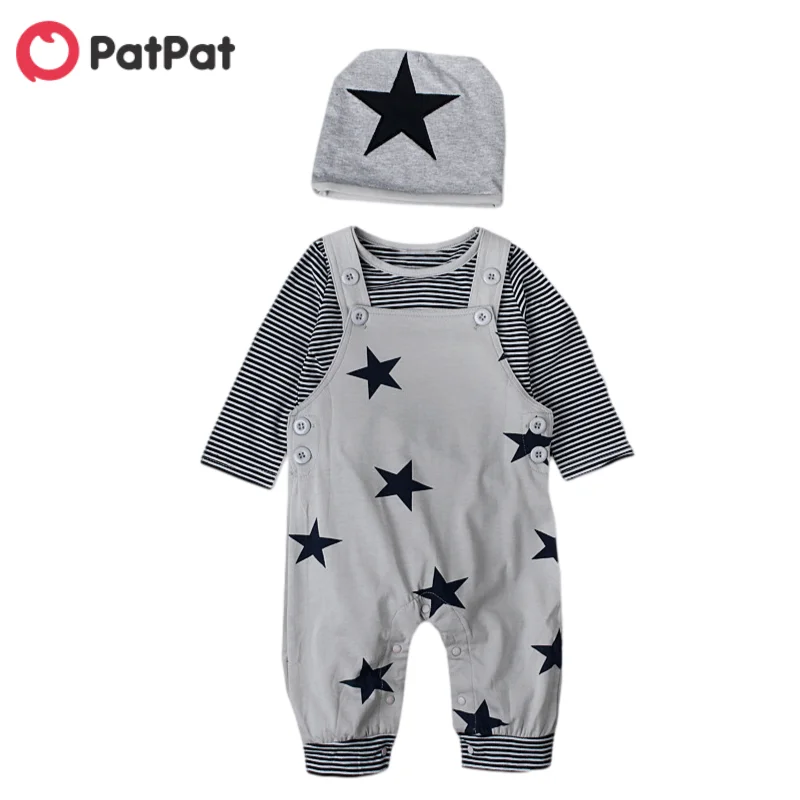 PatPat 2021 cotone Casual neonato 3 pezzi moda a righe manica lunga T shirt  bavaglino e cappello vestito abbigliamento bambino| | - AliExpress