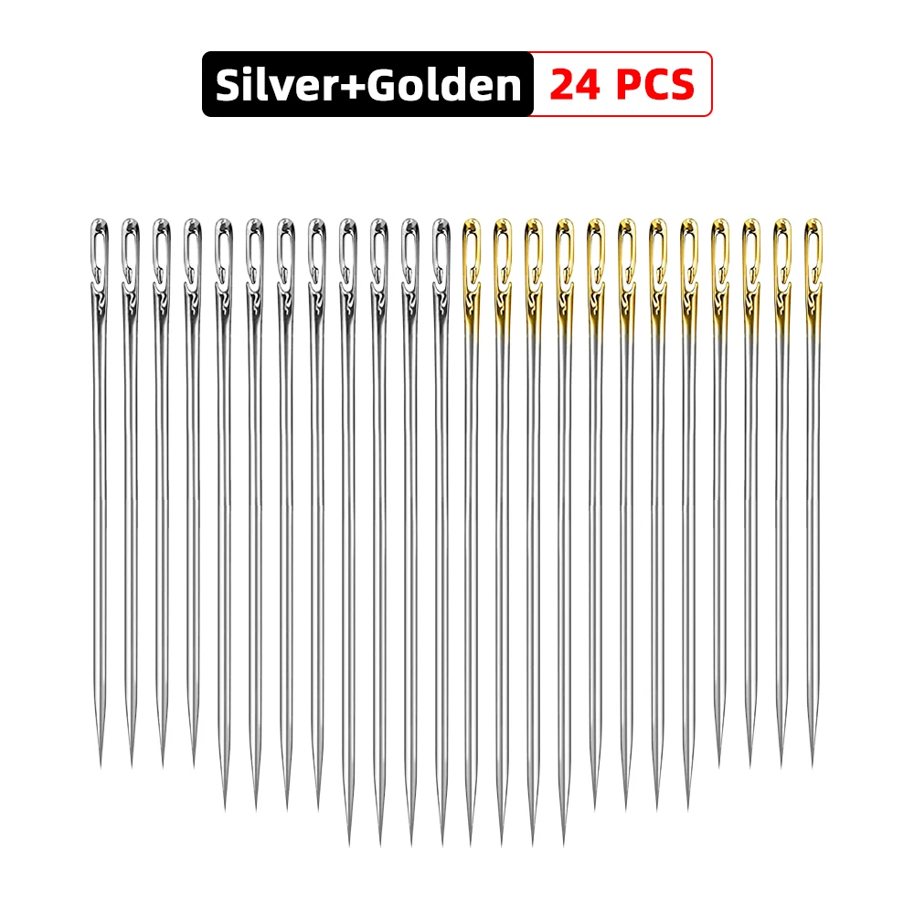 12/24Pcs Self-Threading Sewing Needles Stainless Steel Quick Automatic Threading Needle Stitching Pins DIY Punch Elderly Needle 