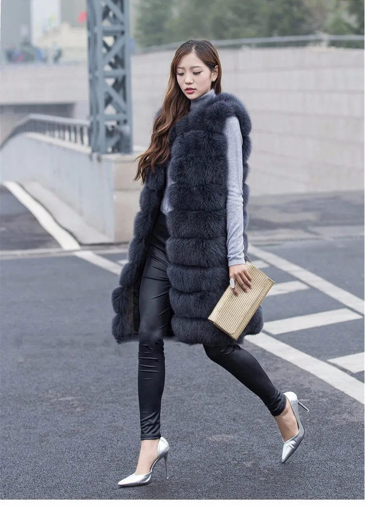 Women Striped Faux Fur Vests Autumn Winter Female Long Imitation Fox Fur Sleeveless Jackets mink coat fur Plus Size XS-4XL