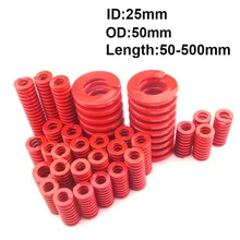 

1Pcs Length 50-500mm Red Medium Load Compression Spring Outer Diameter 50mm Inner Diameter 25mm Loading Die Mold Spring