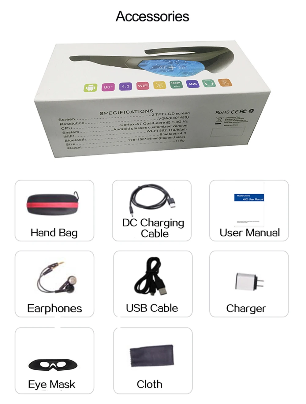 2020 New FPV Smart Glasses K600 80 inch screen