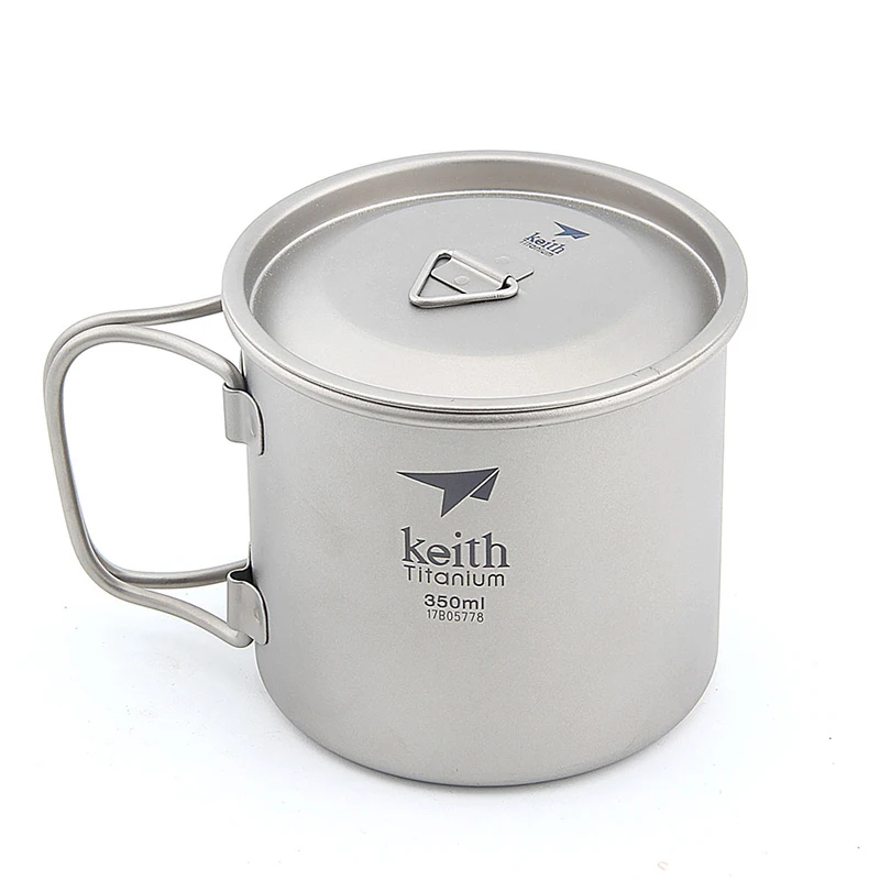 

350ml Coffee Mugs Titanium Camping Cup Drinkware Single-wall Health Non-toxic Drinkware With Lids Foldable Handle Ti3240