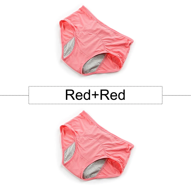 Red Red 2 шт./партия, хлопковые менструальные трусики, герметичное нижнее белье для женщин с высокой талией, бесшовные трусы с дышащими отверстиями, большие размеры - Цвет: Red Red