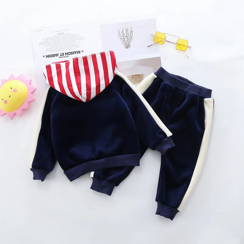 0-4 years winter boy girl clothing set casual thicker warm cartoon cute kid suit children baby clothing hoodies+pant 2pcs
