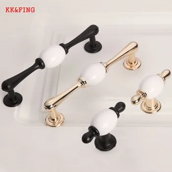 

KK&FING Ceramic Handle Golden Door Pulls Kitchen Golden Cabinet Knobs Furniture Hardware Accessories Equipment Cabinet Handle