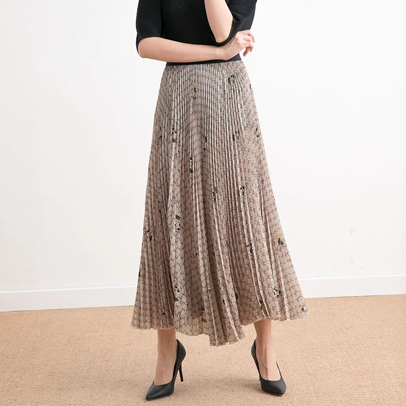 

Fold Skirt Medium length 2019 New style in autumn and winter Fashion Printing High waist Skinny A word Pleated skirt