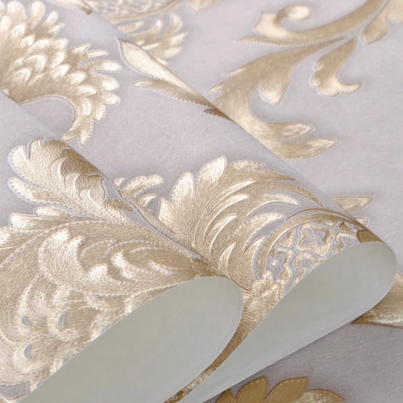 Бежево-серая Золотая текстурированная роскошная классическая 3D Дамасская настенная бумага для спальни, гостиной, домашнего декора, водонепроницаемая виниловая ПВХ настенная бумага в рулоне