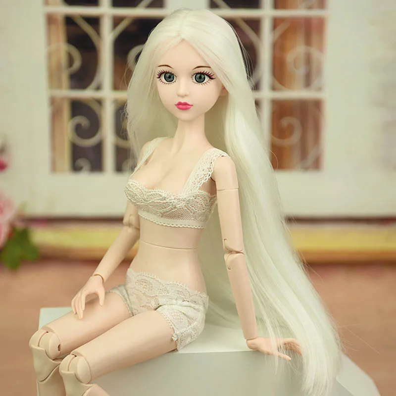Белые серебристые волосы 1/4 BJD Обнаженная кукла Синьи 3D настоящие глаза голые 46 см Оригинальная кукла тело макияж кукла для косплея DIY куклы для детей