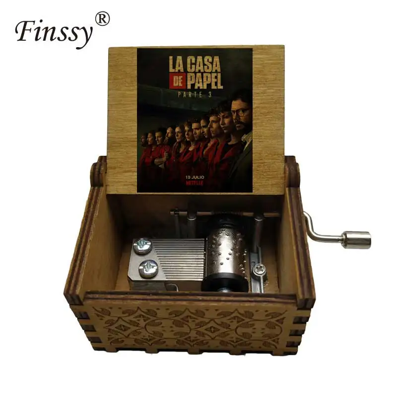 Wooden La Casa De Papel Money Heist figure print bella ciao Music Box Musical Box Birthday Gift Christmas Gift New Year Gift - Цвет: Music-39