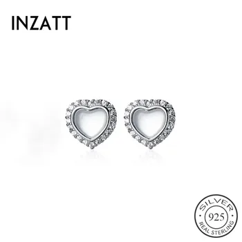

INZATT Real 925 Sterling Silver Pearl Heart Zircon Stud Earring For fashion Birthday Women part Cute Fine Jewelry Accessories