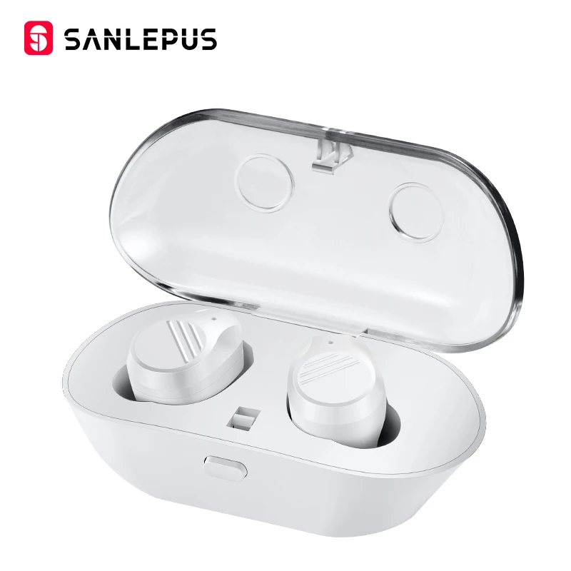SANLEPUS Mini Bluetooth наушники Беспроводные спортивные наушники TWS 5,0 стерео гарнитура с микрофоном и зарядным устройством для телефонов и музыки - Цвет: Белый