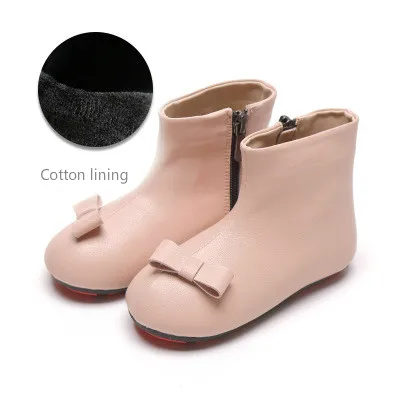 Pink cotton lining Износостойкая повседневная обувь нескользящие ботинки для девочек с бантиком-бабочкой детская обувь принцессы с высоким берцем детская обувь на молнии сбоку - Цвет: Pink cotton lining