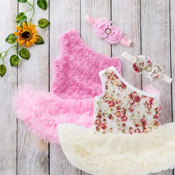 

Summer 3D Rose Baby Rompers Dress Headband Set Newborn Girl One Shoulder Sleeveless Floral Jumpsuit Flower Sunsuit Clothes