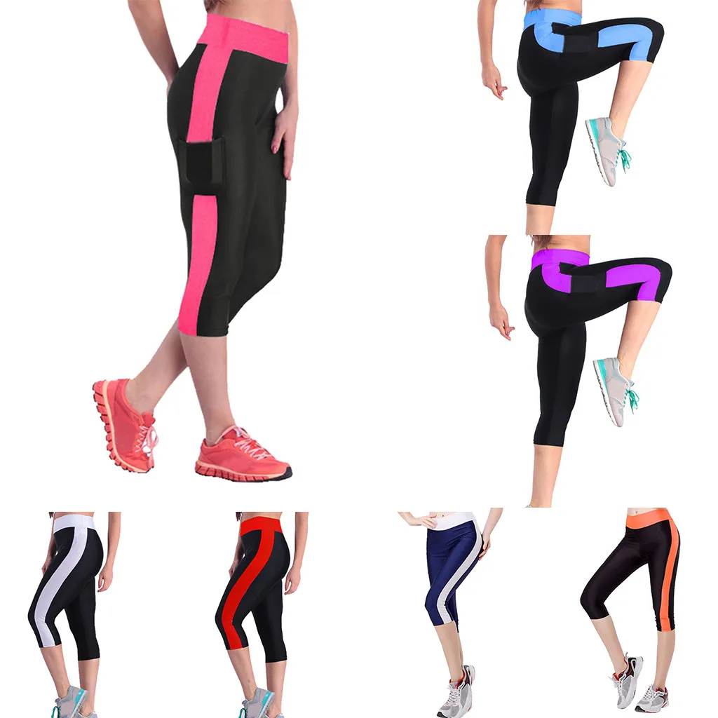 Yoga Pants Women Calf-length Capri Leggings High Waist Pocket 3/4
