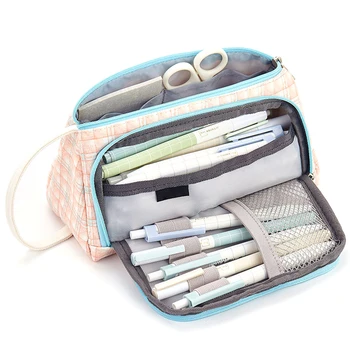 

Plaid Dot Print Makeup Case Pencil Case Pen Waterproof Portable Cosmetic Bag Stationery Zippered Storage Pouch Toiletry Bag