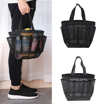 

Portable Mesh Shower Tote Bag Women Men Hanging Bath Toiletry Organizer Bag 9 Storage Pockets Makeup Bags Unisex High Quality
