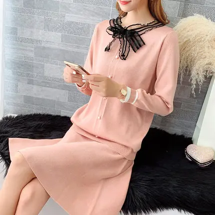 Женский комплект 2 шт. вязаный костюм Ms. Fashion тонкая рубашка вышитый свитер сумка бедра бахрома половина юбка из двух частей женская одежда - Цвет: 11