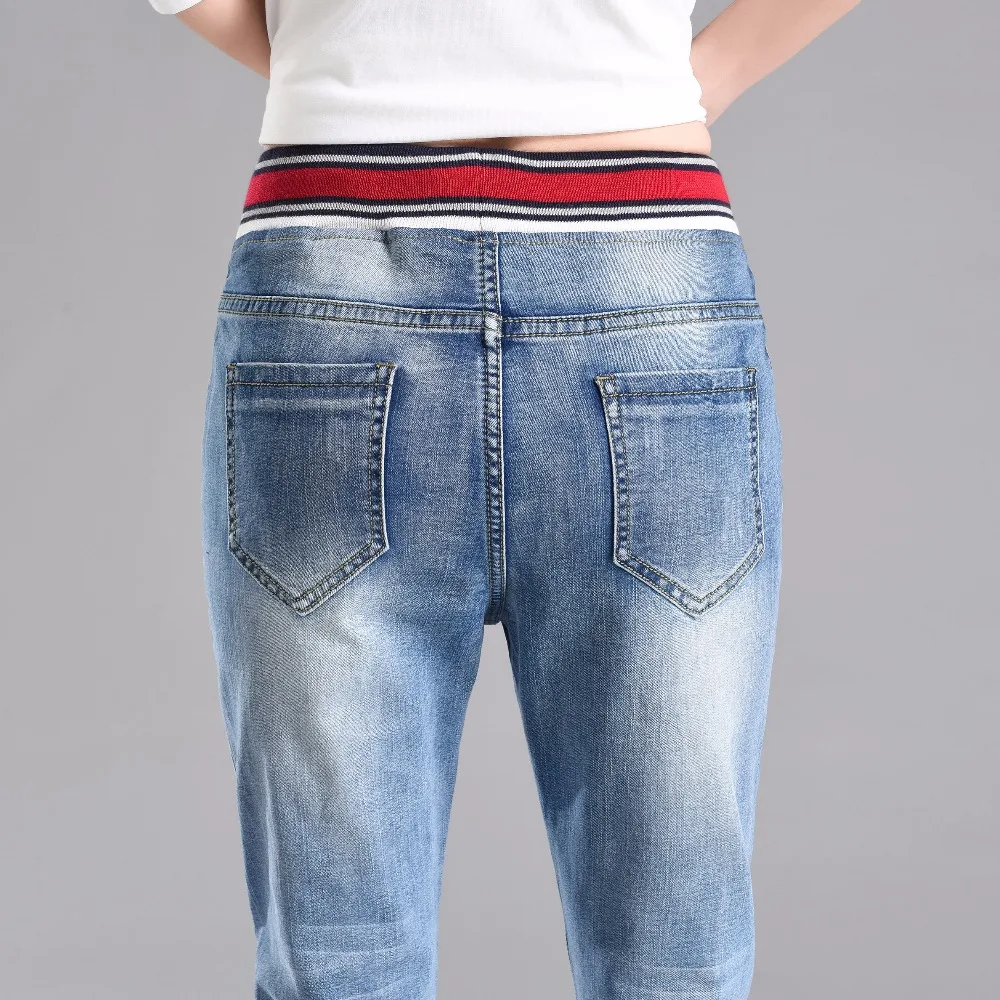 Новинка 2018 женские эластичные джинсы с высокой талией джинсовые брюки большого