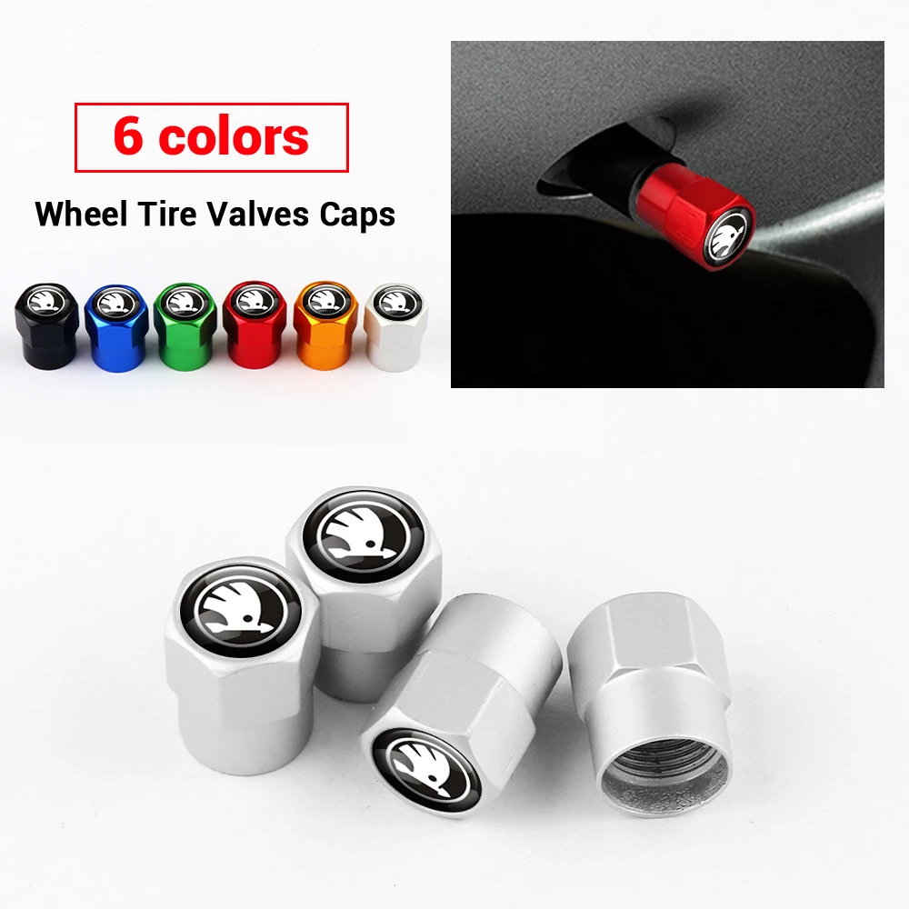 Cubiertas de vástago de rueda de coche, para Skoda Yeti Roomster Octavia Rapid Fabia Superb Kodiaq Scala Kamiq, decoración de tapas de válvula de neumático, 4 Uds.
