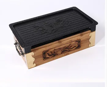 

portable charcoal bbq grills bamboo box mini table barbecue grill with Maifanshi baking pan bar household outdoor stove 036-