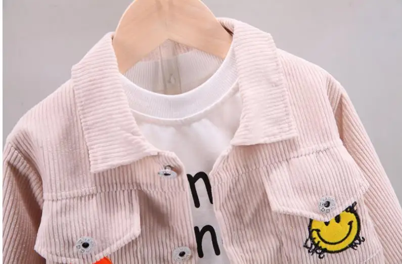 newborn baby clothing set Children overalls sportswear set 1-5Y boys girls Lapel corduroy coat+shirts+pants 3pcs Toddler Infant outfits kids baby clothes sun baby clothing set
