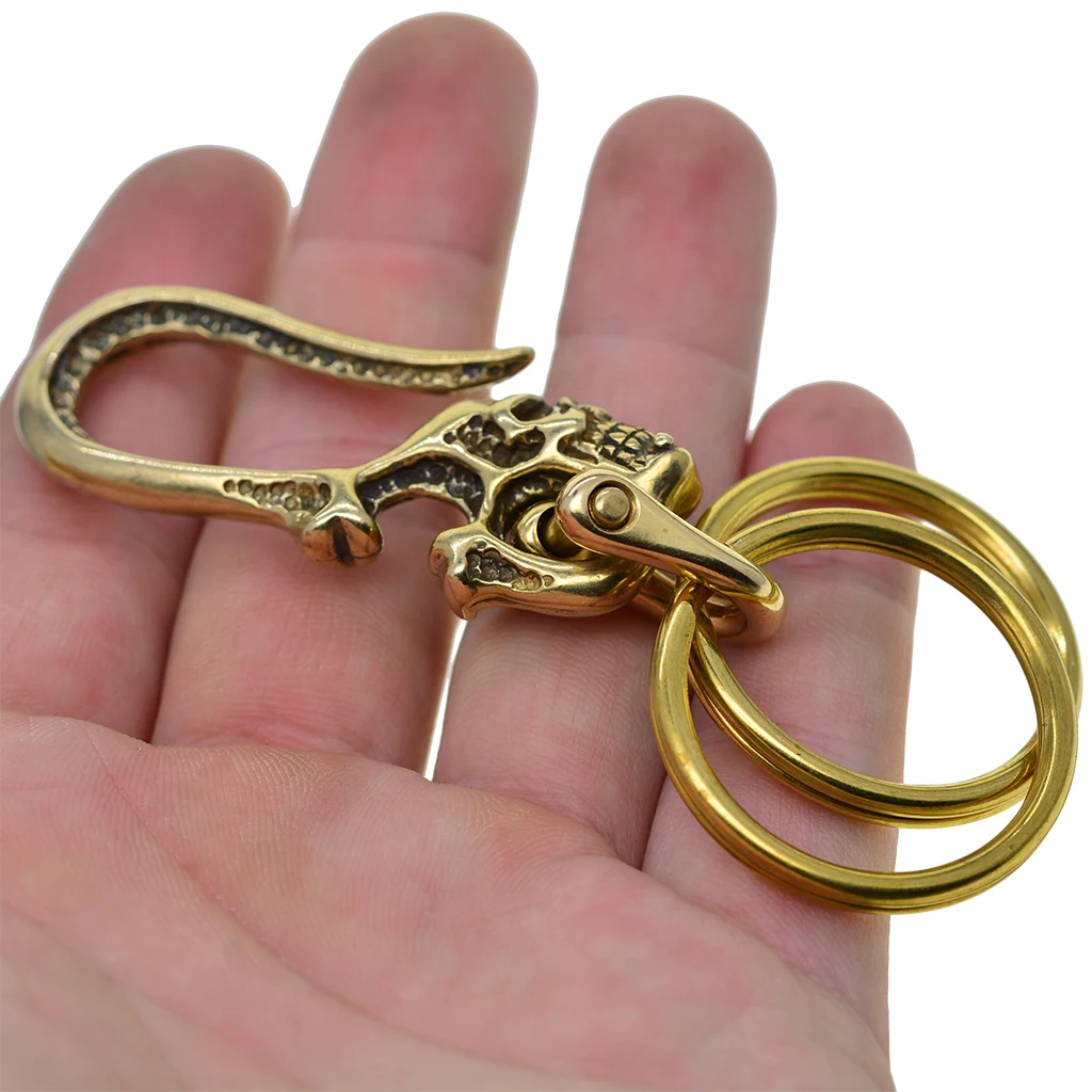 Brass U Hook Key Loop Pocket Clip with Ring, Simple Style Skull Car Keychain Clasp, Fish-Hook Keychain Shackle Split Ring