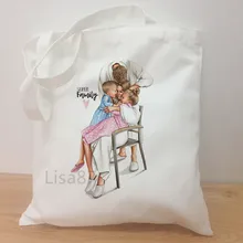 Супер семейная многоразовая сумка для покупок, Женская тканевая сумка-тоут Happy family, Эко сумка, мультяшная сумка bolsa de compras, сумки через плечо