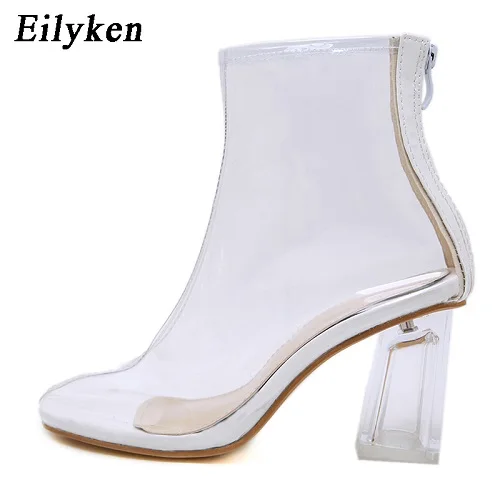 White Eilyken/Новинка года; сезон осень; прозрачные золотистые ботильоны из ПВХ с круглым носком; прозрачные женские ботинки на прозрачном каблуке; ботинки «Челси» - Цвет: White