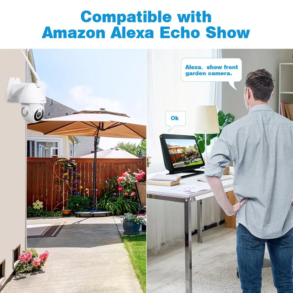 Floureon 1080P HD IP Камера Беспроводной наружная камера WiFi смарт-отслеживание движения App сигнализация Камера совместим с Alexa
