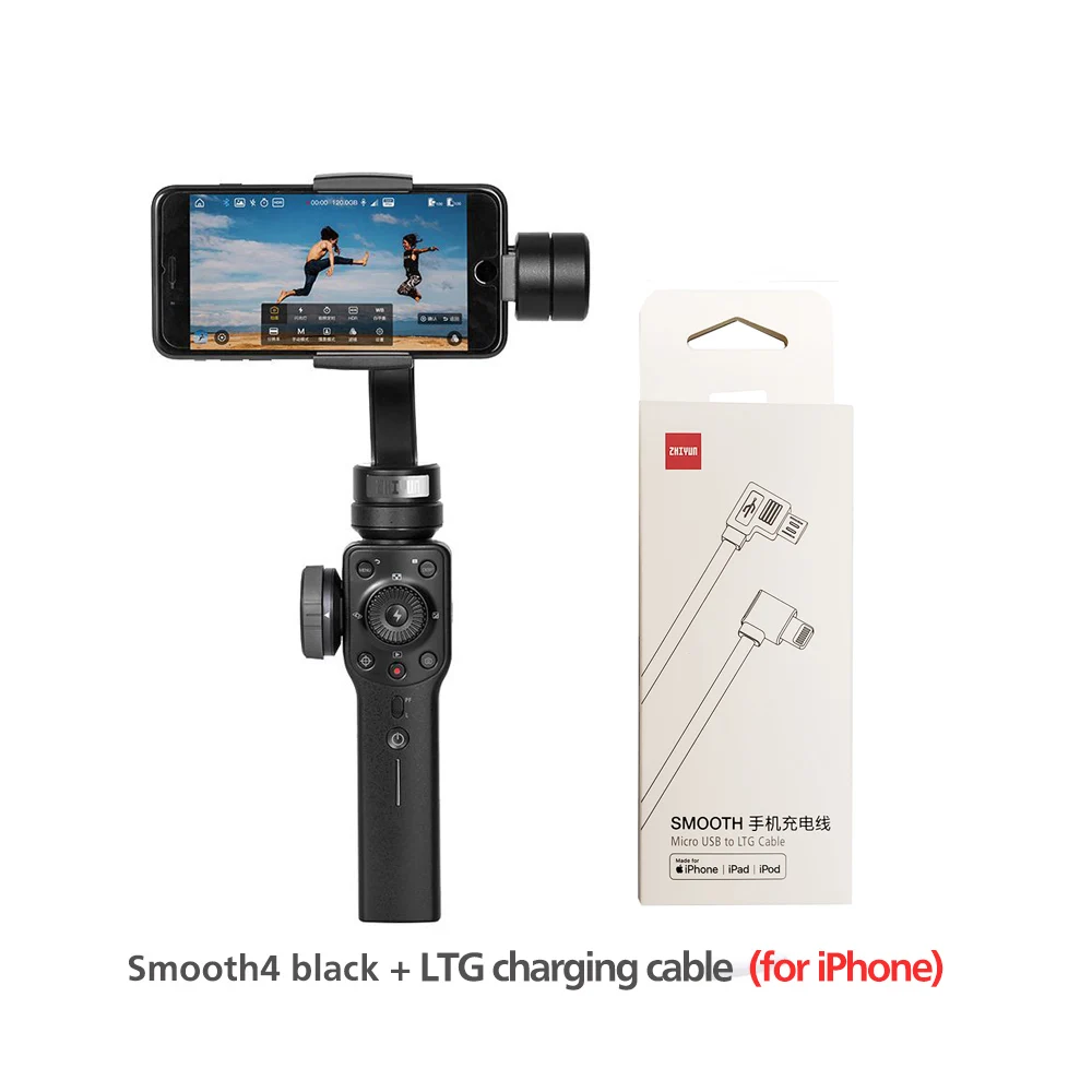 SM4-black-LTGcable ZHIYUN официальный гладкой 4 3-осевой портативный монопод с шарнирным замком Портативный стабилизатор Камера крепление для смартфонов Iphone действие Камера - Цвет: SM4-black-LTGcable