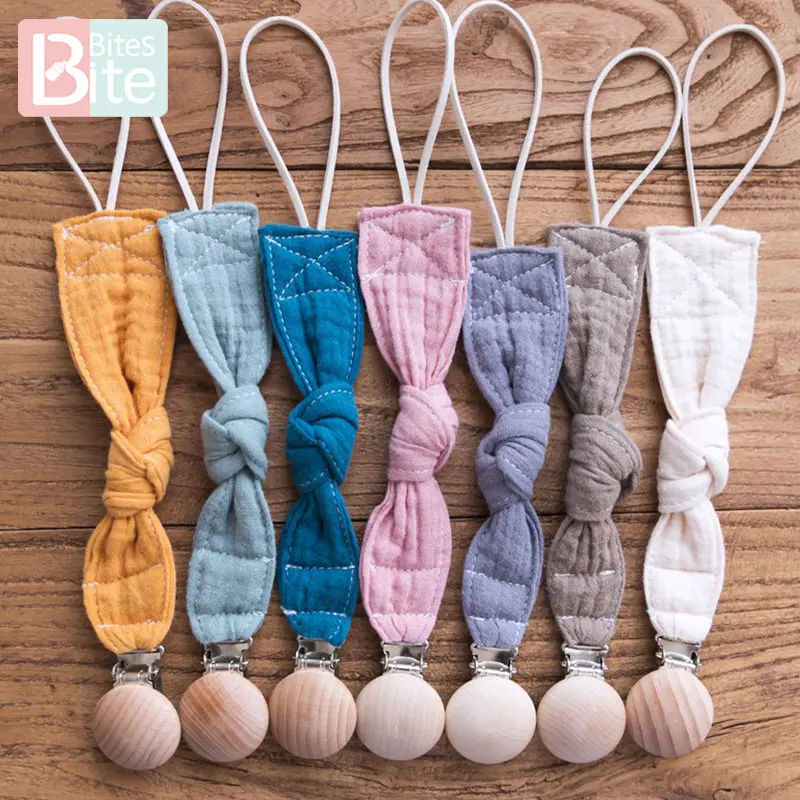 나무 Teether 코튼 젖꼭지 클립, 체인 꼰 스레드 가죽 새겨진 여우 젖꼭지 클립, 어린이용 더미 제품, 1 개