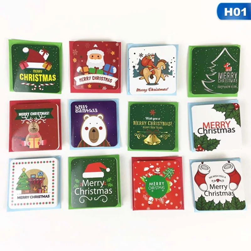 24pcs Creative Merry Christmas Small Greeting Cards Kids Mini Christmas Greeting Cards New Year Postcard Gift Card Xmas Party