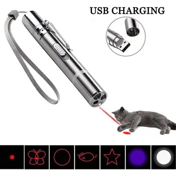 

7 in 1 Pet Cat Kitten Toy Laser Pointer USB Rechargeable Light LED Cat Funny Stick Pen Q3P2