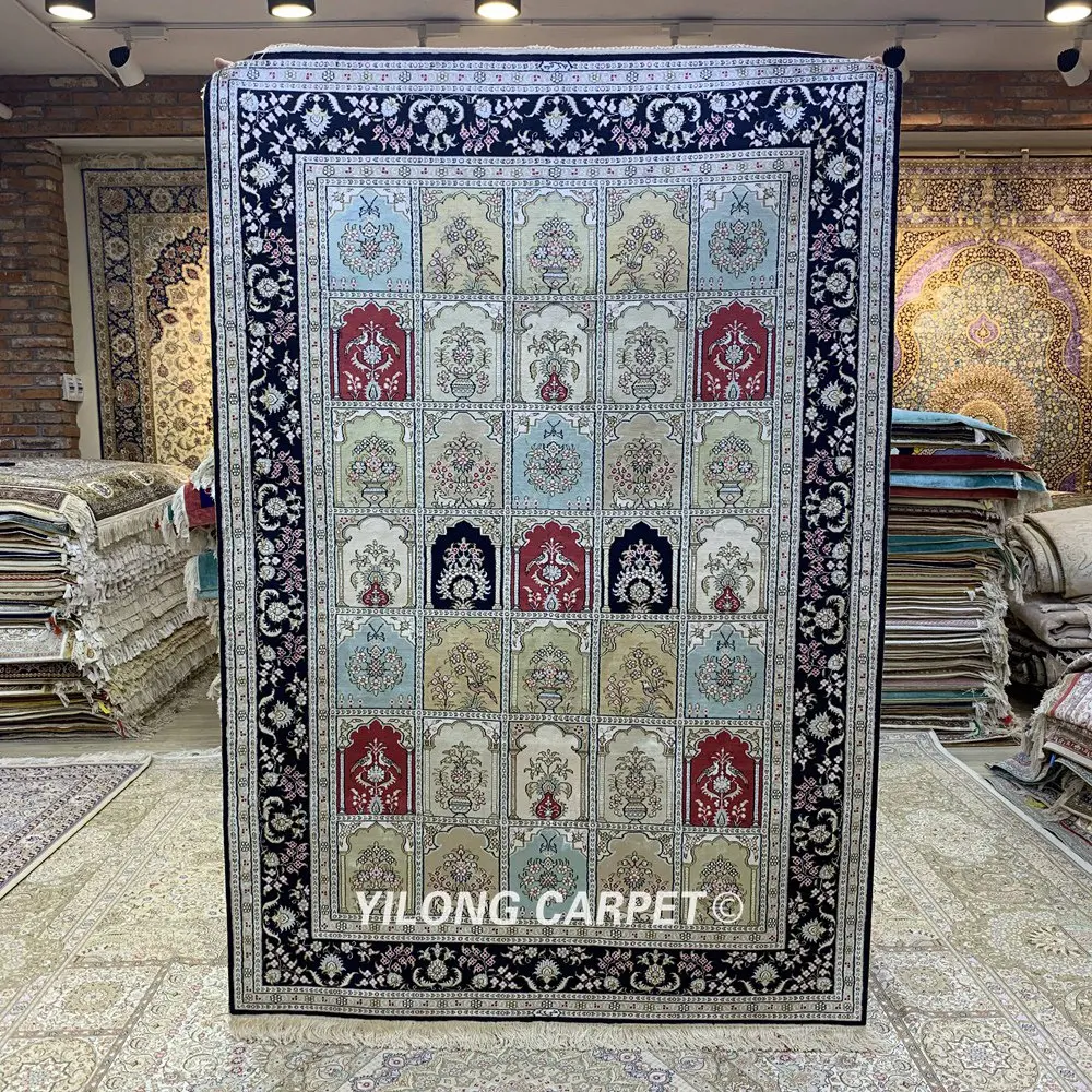 YILONG 4'x6' Восточный сад шелковый ковер роскошные украшения дома четыре сезона персидский ковер (HF285B)