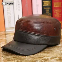 SILOQIN Genuine Leather Hat Men Women Autumn Winter Cowhide Military Hats Adjustable Earmuffs Flat Caps Motion Leisure Bone Cap