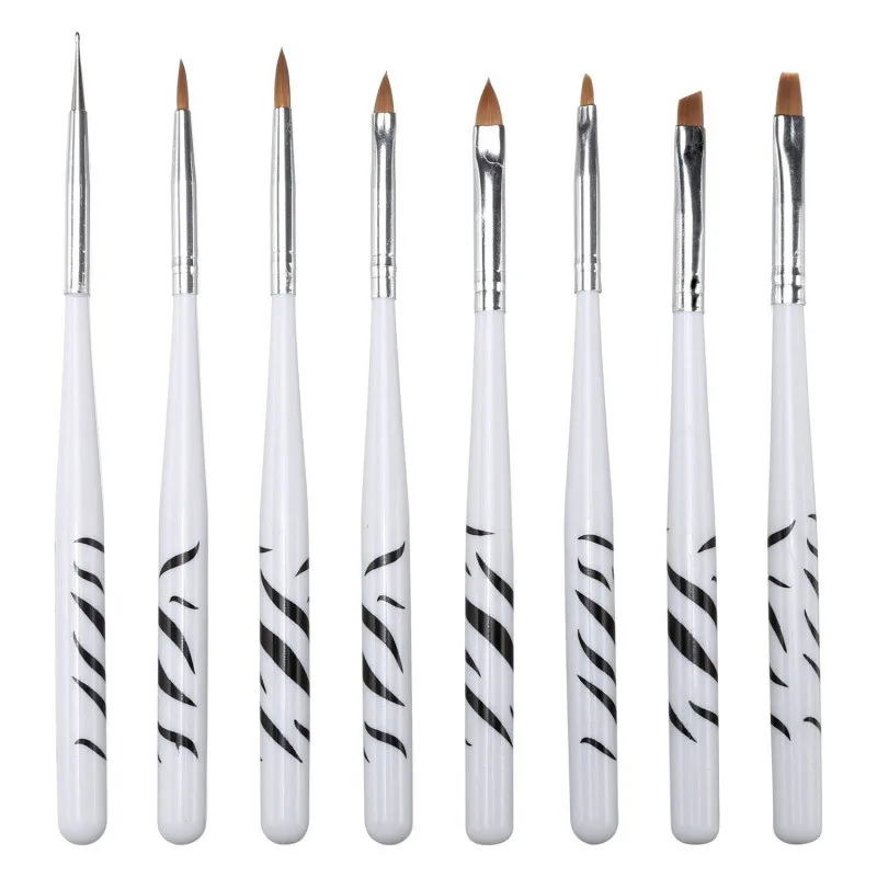 Gel Pen Brush Nail Art Acrylic 8 Size Flat Brush Pen Dotting Drawing Paint Convenient Practical Professional Nail Art Supplies