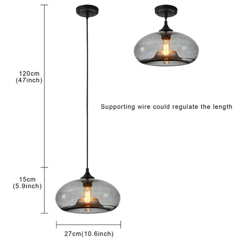 E27 светодиодный подвесной светильник s ресторанный стеклянный подвесной светильник кафе промышленный светильник ing Home Hitchen светильник винтажный Лофт светильник - Цвет корпуса: Smoke Gray