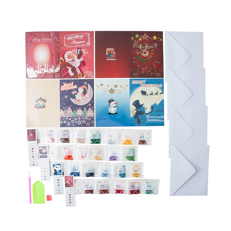 4pcs Christmas Greeting Card DIY Special Diamond Painting Embroidery Greeting Card Birthday Christmas Gift Navidad 40OCT701