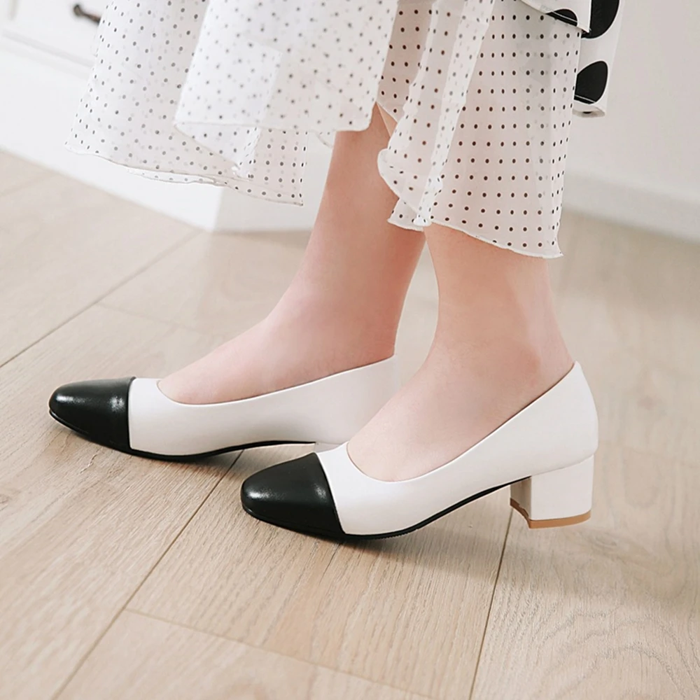 

Huapate Big size 33-45 basic women pumps square low heels mixed color spring summer ladies single shoes