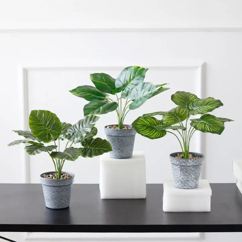 Artificial Plants Green Turtle Leaf Fake Foliage Bonsai Potted Home Garden Decor